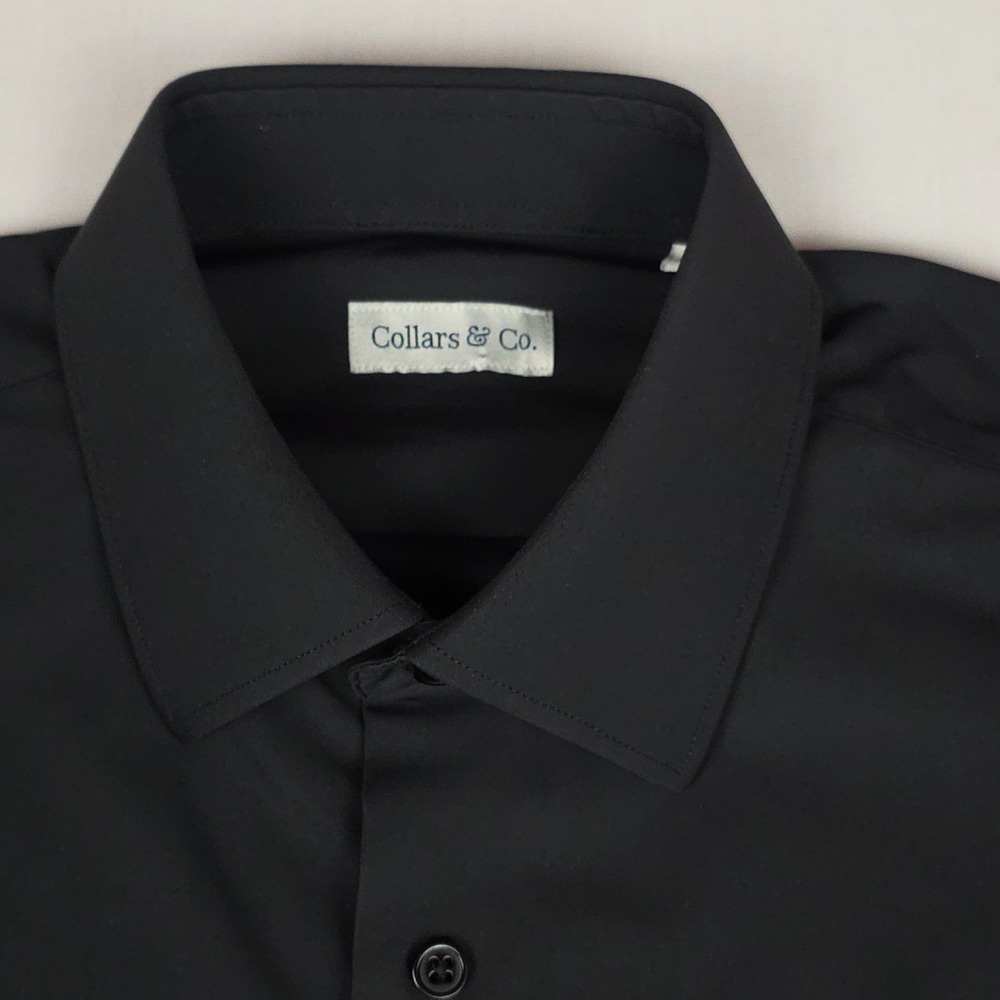 Collars & Co. Mens Large Long Sleeve Dress Shirt Black Stretch Nylon Spandex - Picture 4 of 9